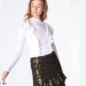 Veronica Beard Dawson Ruffle Ribbed Top White Sz S Romantic Feminine